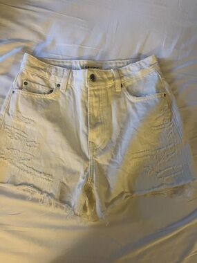 GRLFRND White Distressed High-Rise Denim Shorts